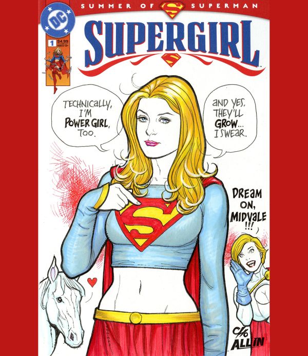 Image for Supergirl #1 Sketch Cover, featuring Supergirl, Power Girl and Comet by Frank Cho