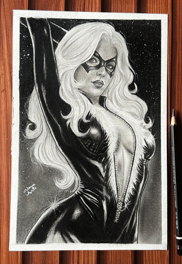 Image for Black Cat Pencil Illustration  7x11 size by nena art