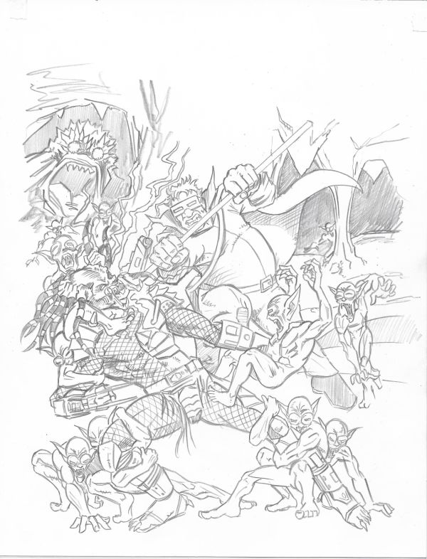 Image for Mole Man vs Predator preliminary pencils by Jason Spyda Adams