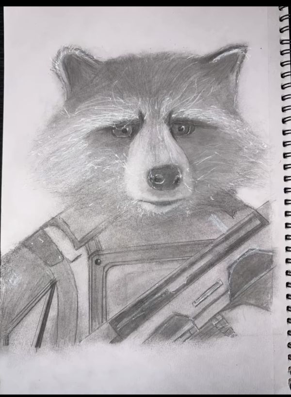 Image for Rocket Raccoon A4 Pencil Drawing