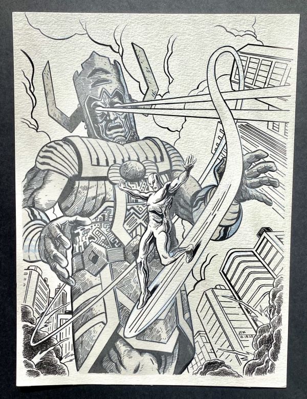 Image for Galactus and Silver Surfer Ink Drawing by Jason Margos