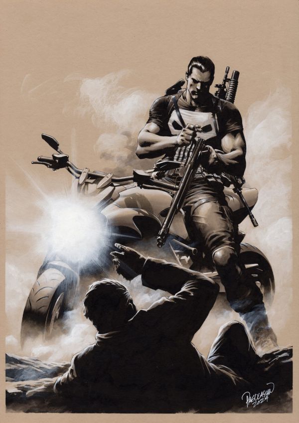 Image for Punisher Commission, inkwash on toned A3 Board, 2024