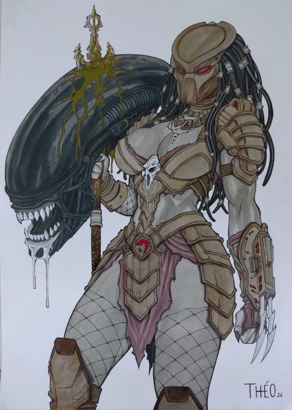Image for Predator Warrior with Xenomorph Trophy  by Théo , 8.3” X 11.8”