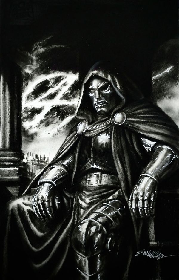 Image for Doctor Doom charcoal pencils And AirBrush sketch cover by Manu Silva 