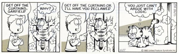 Image for Jim Davis Garfield Daily Comic Strip Original Art (United Feature Syndicate, dated April 27, 1985). Pencilled & Inked by Jim Davis ! Signed by Jim Davis !