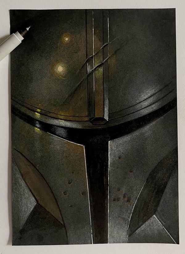 Image for Mandalorian Helmet Mixed Media Art