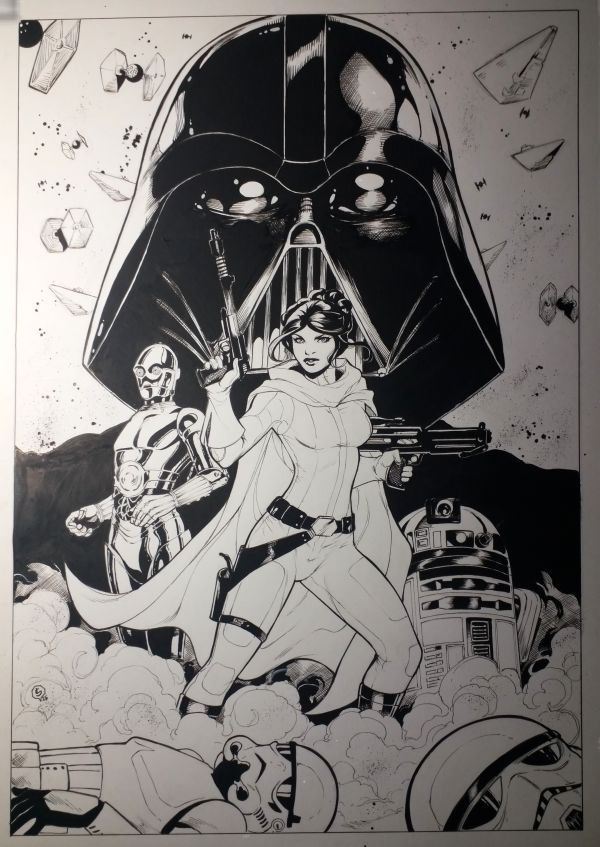 Image for Star Wars Original Art featuring Darth Vader and Princess Leia- A3 Cover