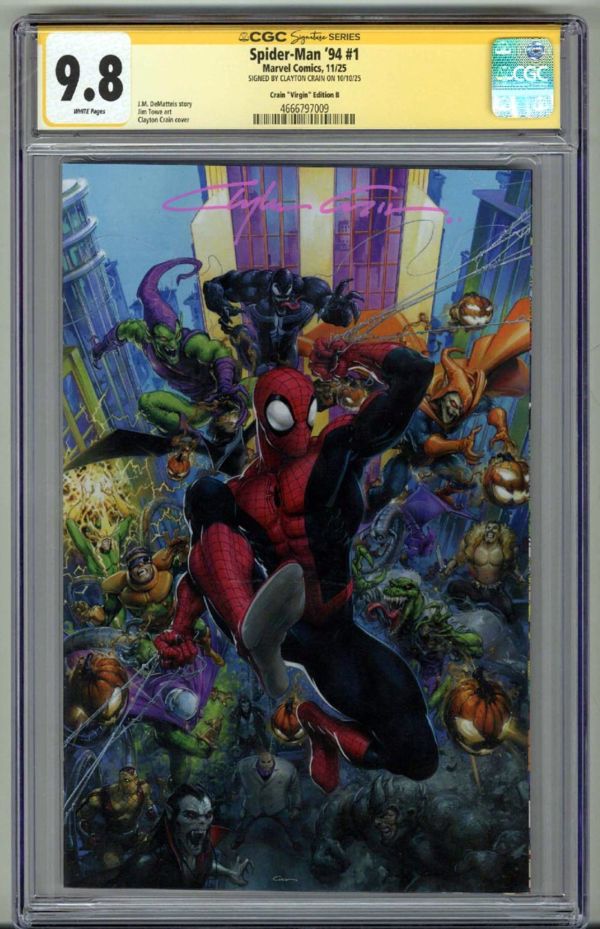 Image for SPIDER-MAN '94 #1 CGC 9.8 SS SIGNED CLAYTON CRAIN VIRGIN VARIANT EDITION LOW POP