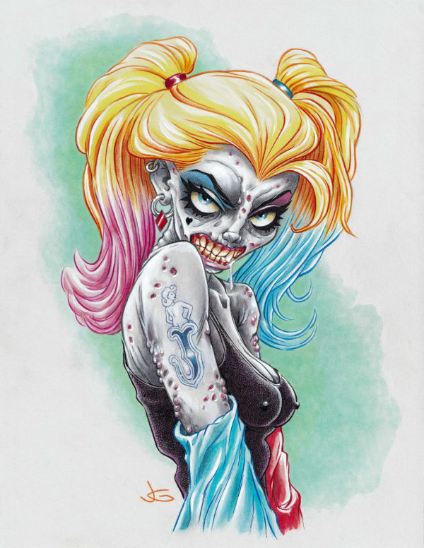 Image for Original Harley Quinn Zombie Commission by Jack Gray 8.5x11 