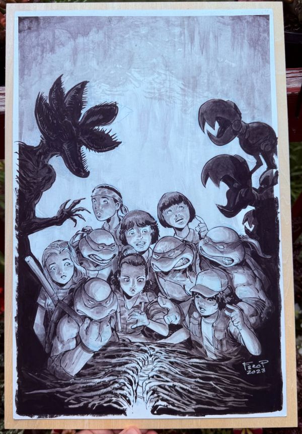 Image for 11x17 Cover - TMNT-Stranger Things Crossover #2 Cover A - Inks Fero Pe Colors Sofie Dodgson