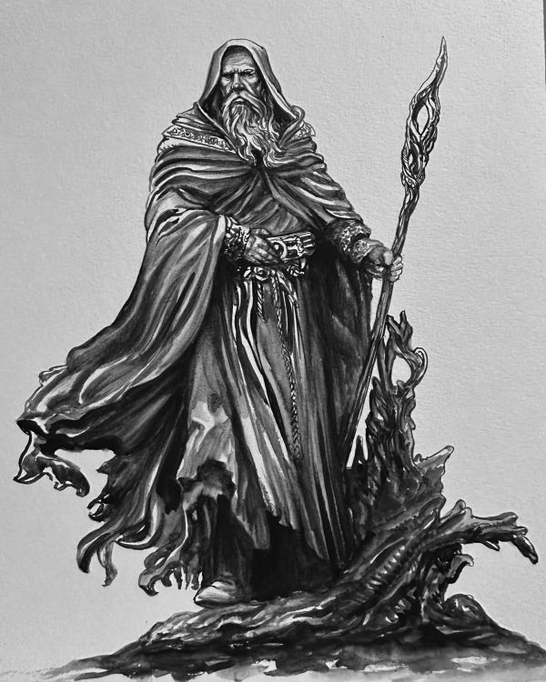 Image for "The Mystical Merlin" Sculpture Concept Art Ink Original by Monte M. Moore