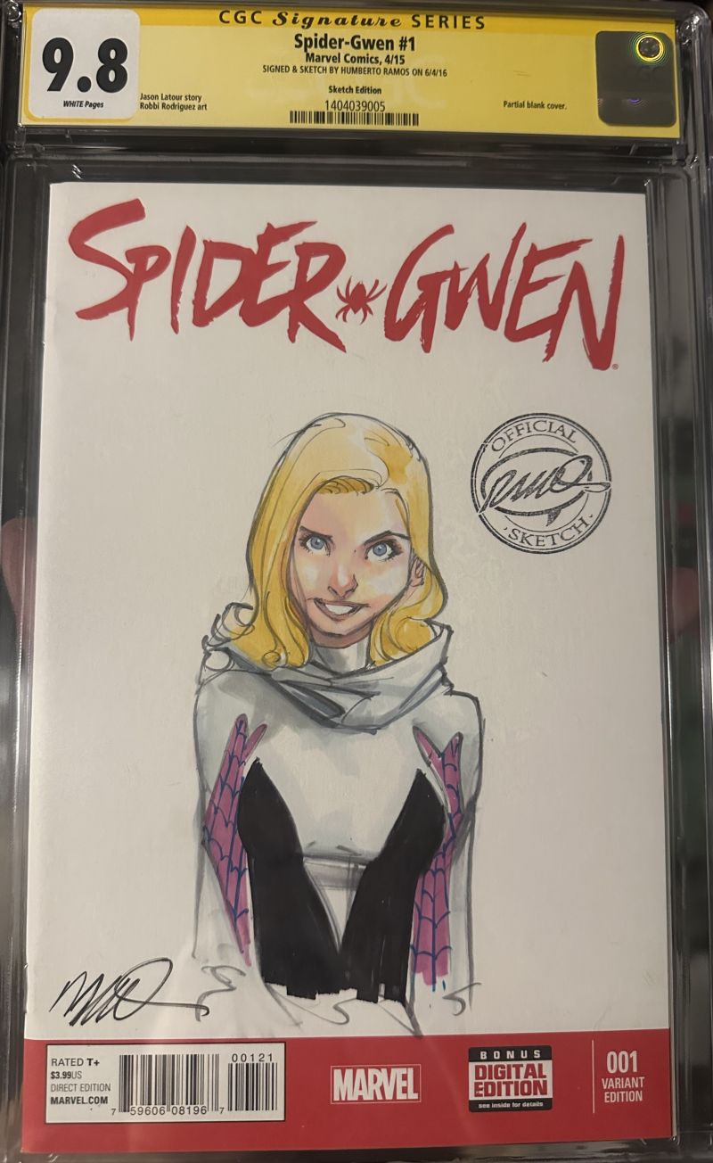 Spider-Gwen #1 CGC 9.8 Signed & Sketched by Humberto Ramos | Raremarq