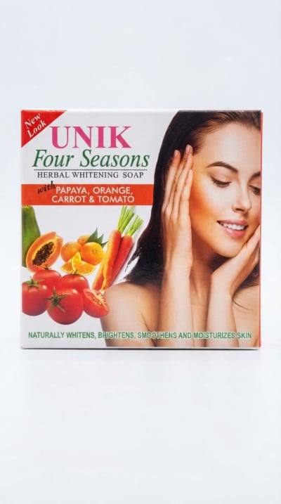 Unik Four Seasons Herbal Cleansing Soap with Papaya, Orange, Carrot and Tomato - 135g (4-in-1 Pack)