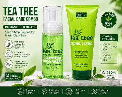 XBC 2-Piece Tea Tree Facial Care Combo – Facial Scrub 250ml + Foaming Face Wash 200ml
