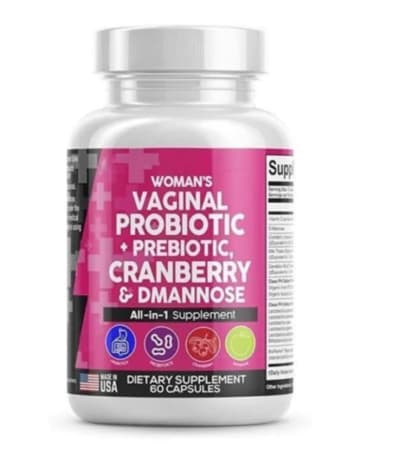 Woman's Vaginal Probiotic + Prebiotic, Cranberry & D-Mannose All-in-1 Supplement – 60 Capsules