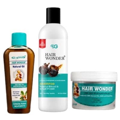 El-Glittas Hair Wonder Triple Action Growth & Repair Combo Kit (Includes: Natural Shampoo 500ml, Natural Oil 70ml, & Rich Daily Moisturizer 200g)