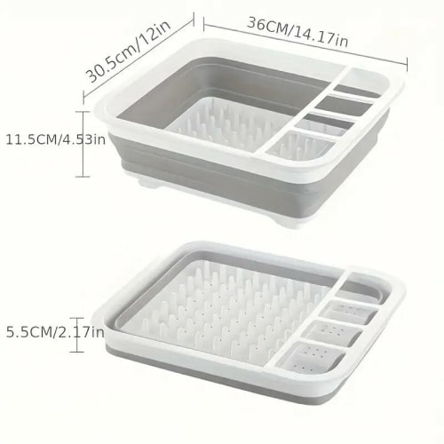 Collapsible Foldable Dish Drainer Rack with Cutlery Holder – Multifunction Portable Dinnerware Organizer, Space Saving Kitchen Storage Tray
