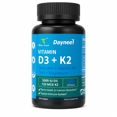 Daynee Vitamin D3 + K2 Extra Strength - 5000 IU D3 & 120 MCG K2 - Immune & Bone Support - 100 Softgels