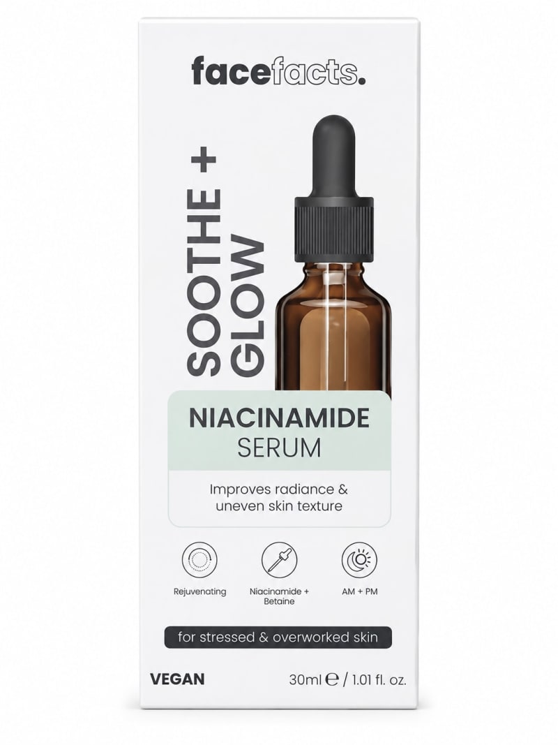 FaceFacts Soothe + Glow Niacinamide Serum 30ml – Niacinamide + Betaine Facial Serum for Radiance & Smooth-Looking Skin - Image 1