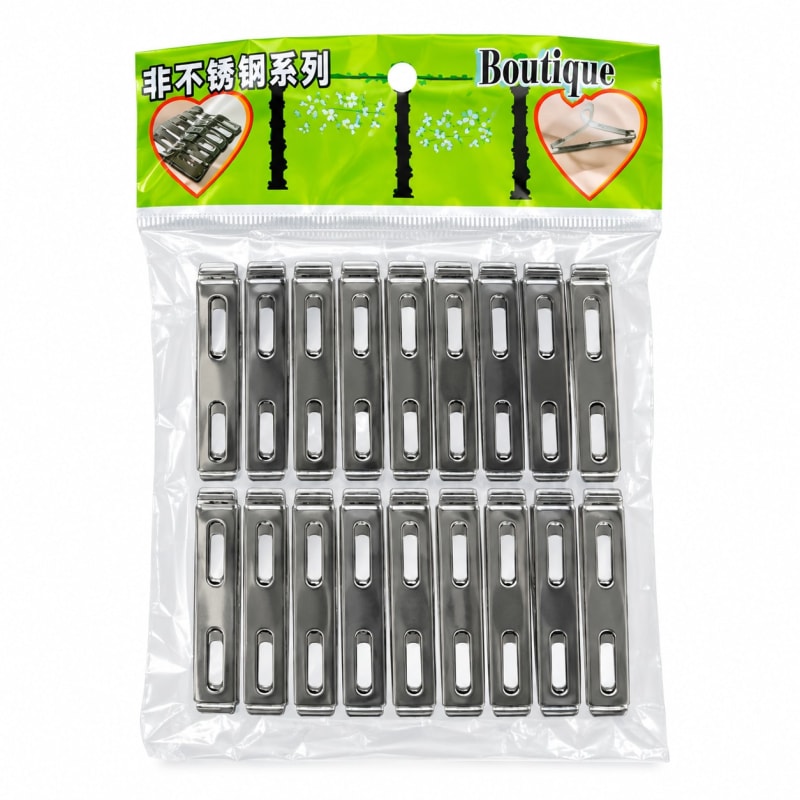 20 Pcs Stainless Steel Clothes Pegs - Heavy Duty Windproof Laundry Clips Pack - Image 1