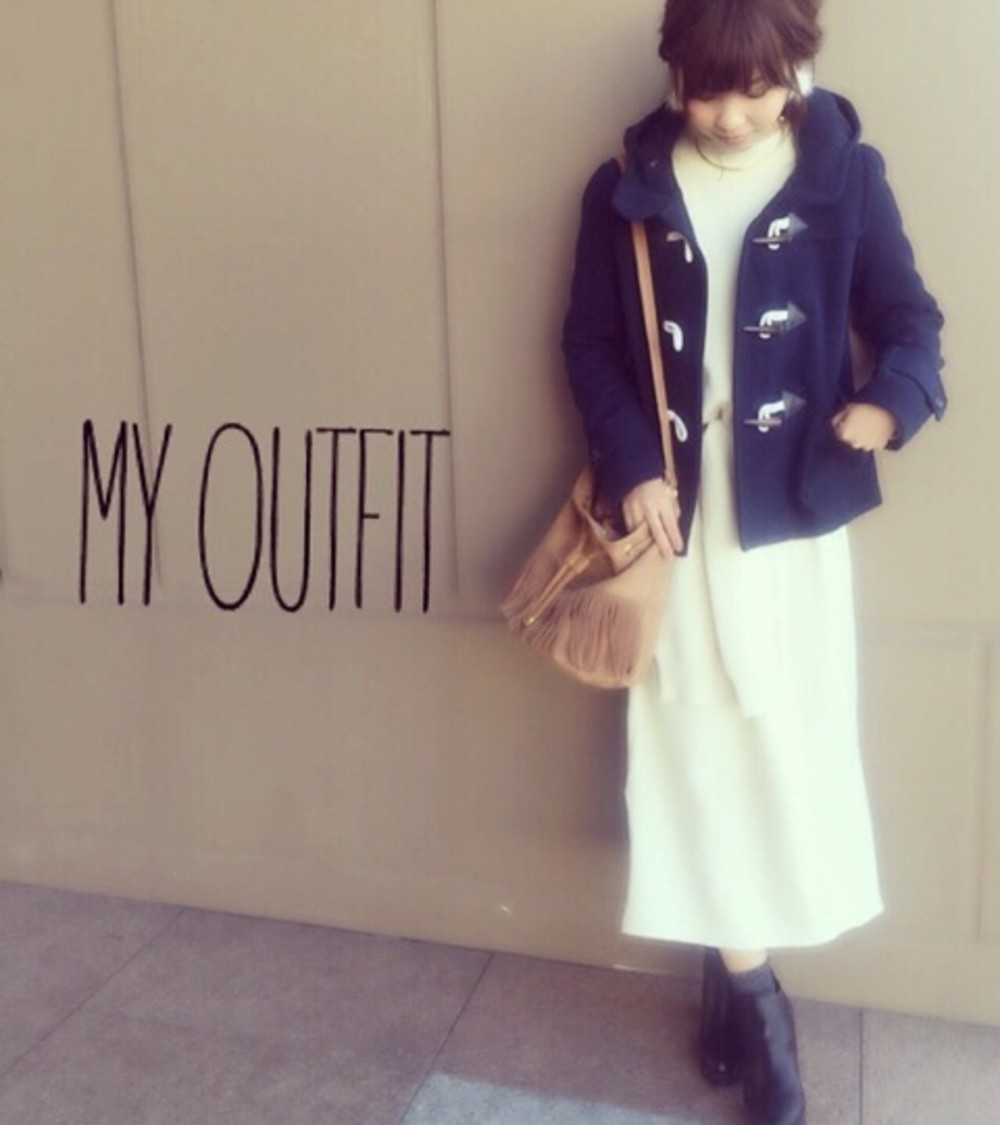 ミラオーウェン ロングダッフルコートネイビー 可愛い アウター コート