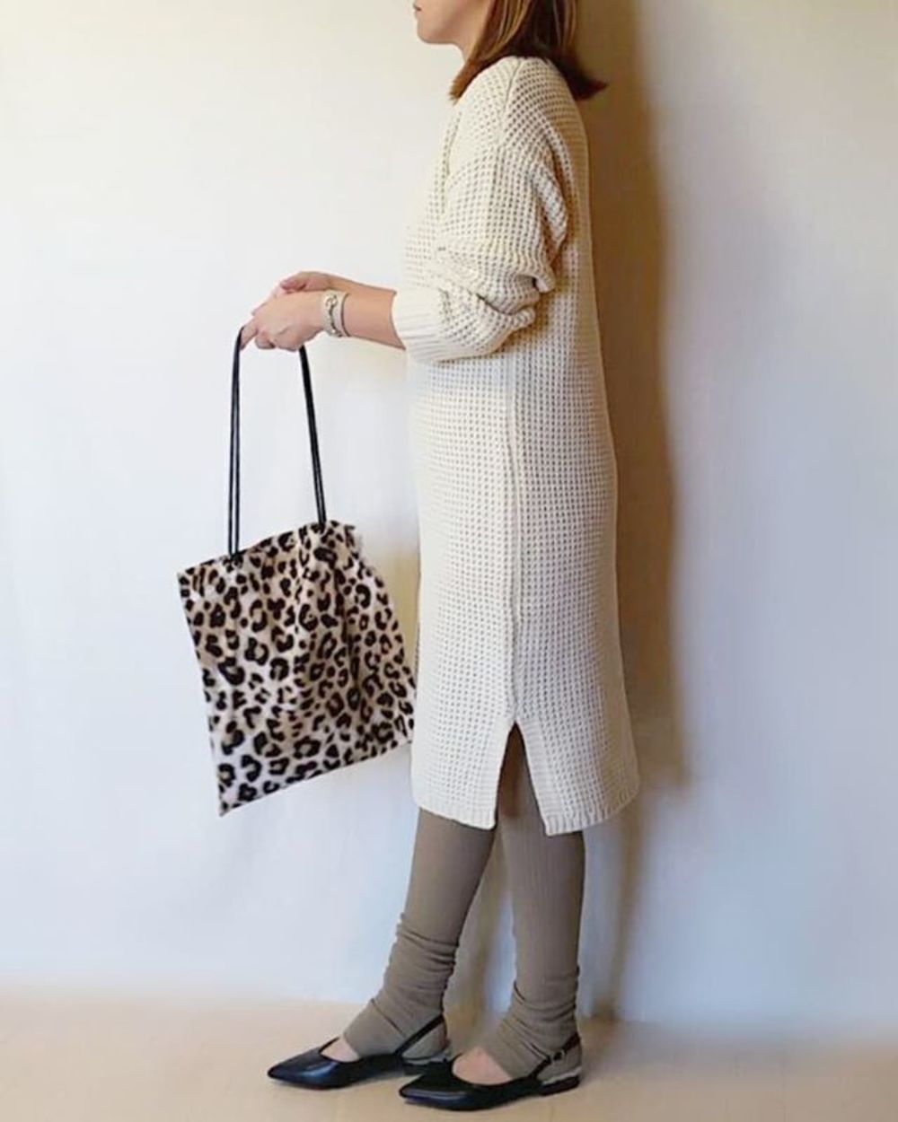 秋 カジュアル シンプル ナチュラル ゆるカジで使えるベージュ トートバッグ レオパード ファー Dholic ディーホリック X