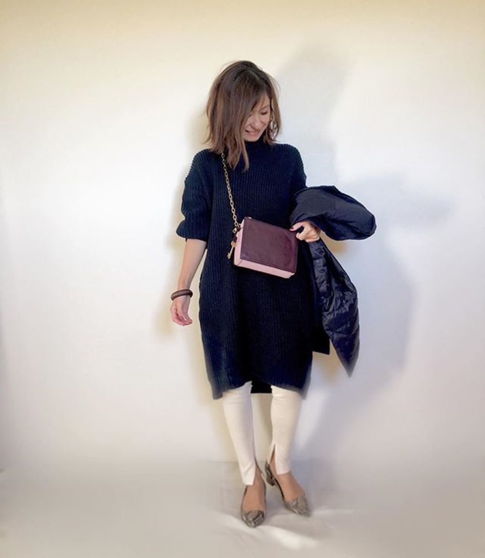 新品タグつき！MUTAネイビー ハイネック ニットワンピース