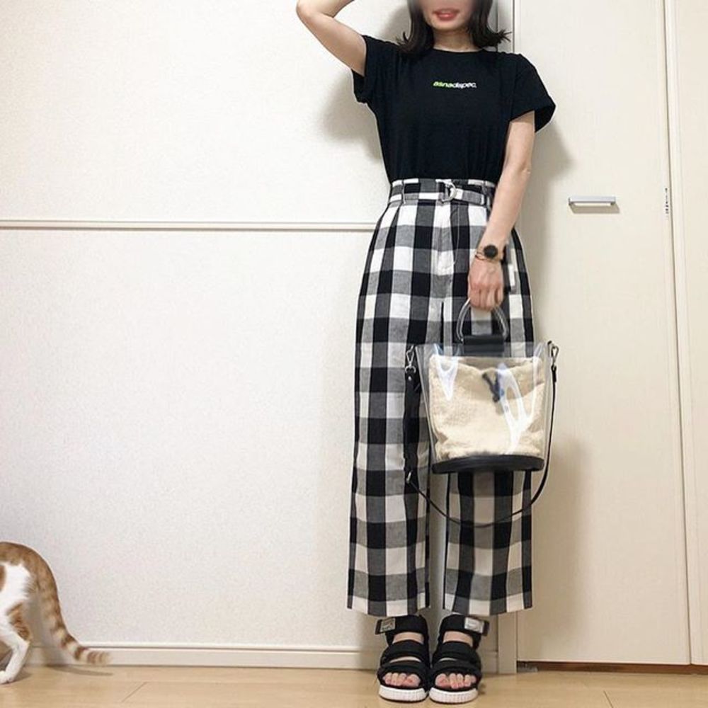 ブラック ギンガムチェック ワイドパンツのコーディネート一覧 Cbk カブキ