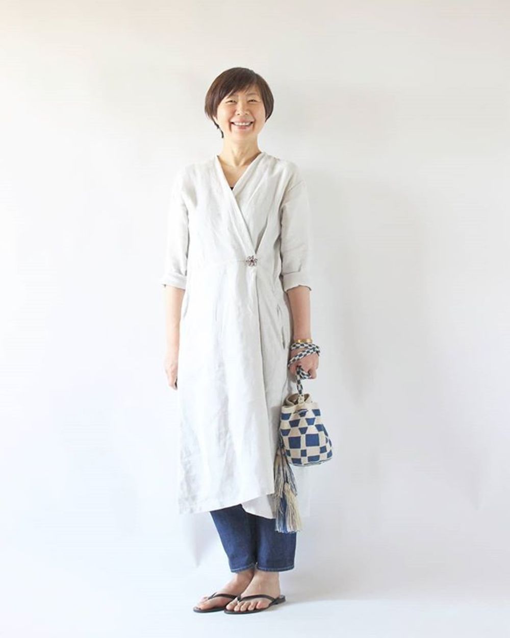 ホワイト ワンピース ロング カシュクール リネン fog linen work