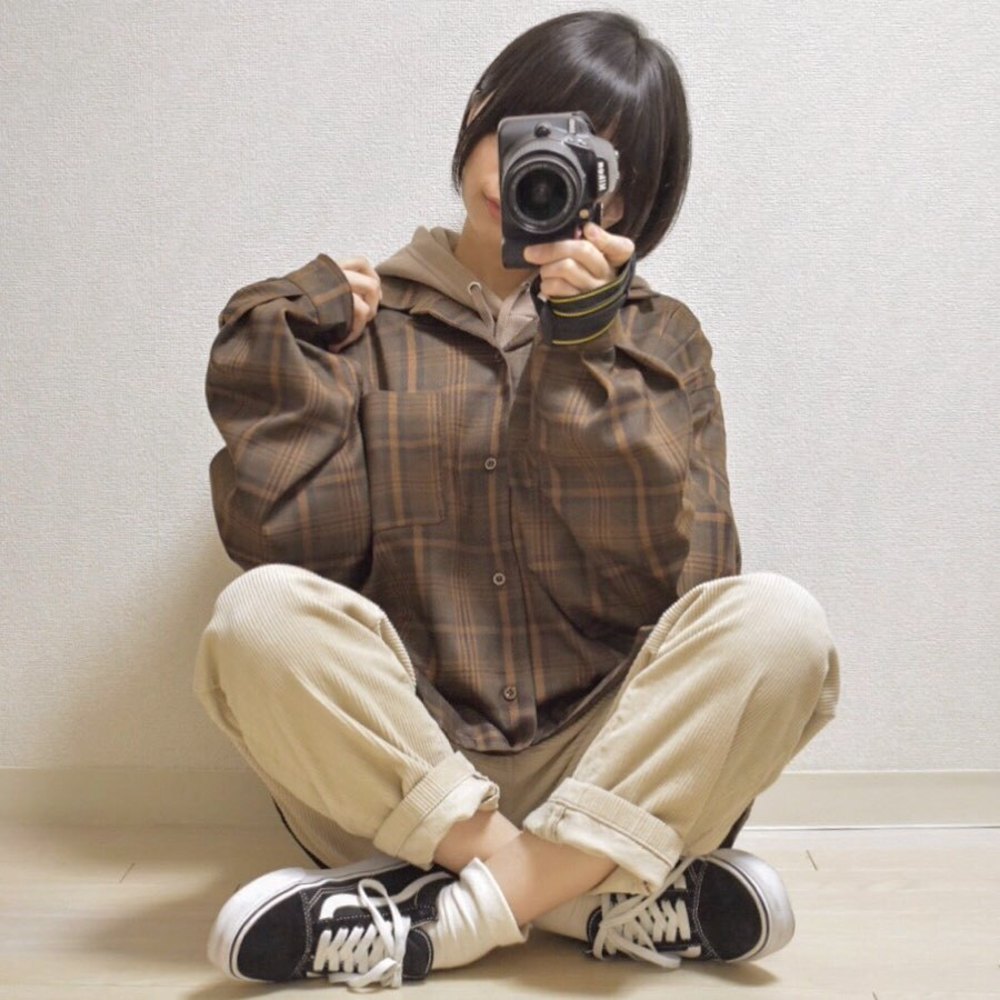 チェック シャツ オーバーサイズ チョコ ADRER（アドラー） x GU 