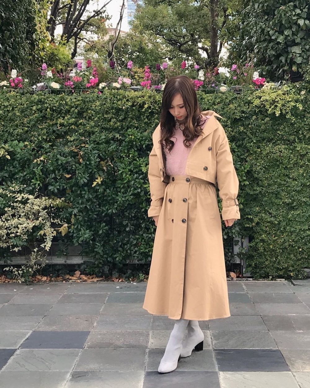 77circa テンセル ワイド トレンチコート ピンク系 REDYAZEL トレンチコート コート ケープトレンチコート