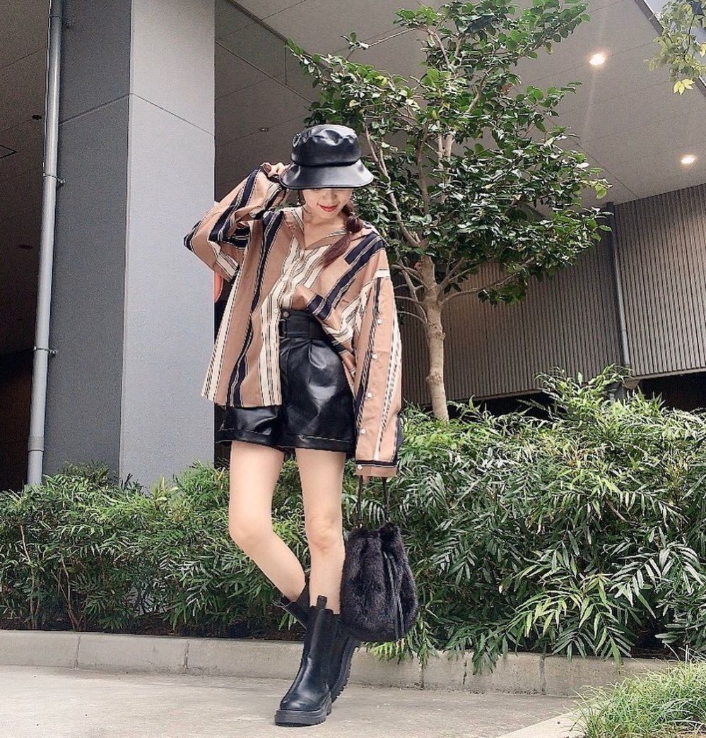 ブラック ブラウン ストライプ 長袖 シャツ オーバーサイズ RyuRyumall 