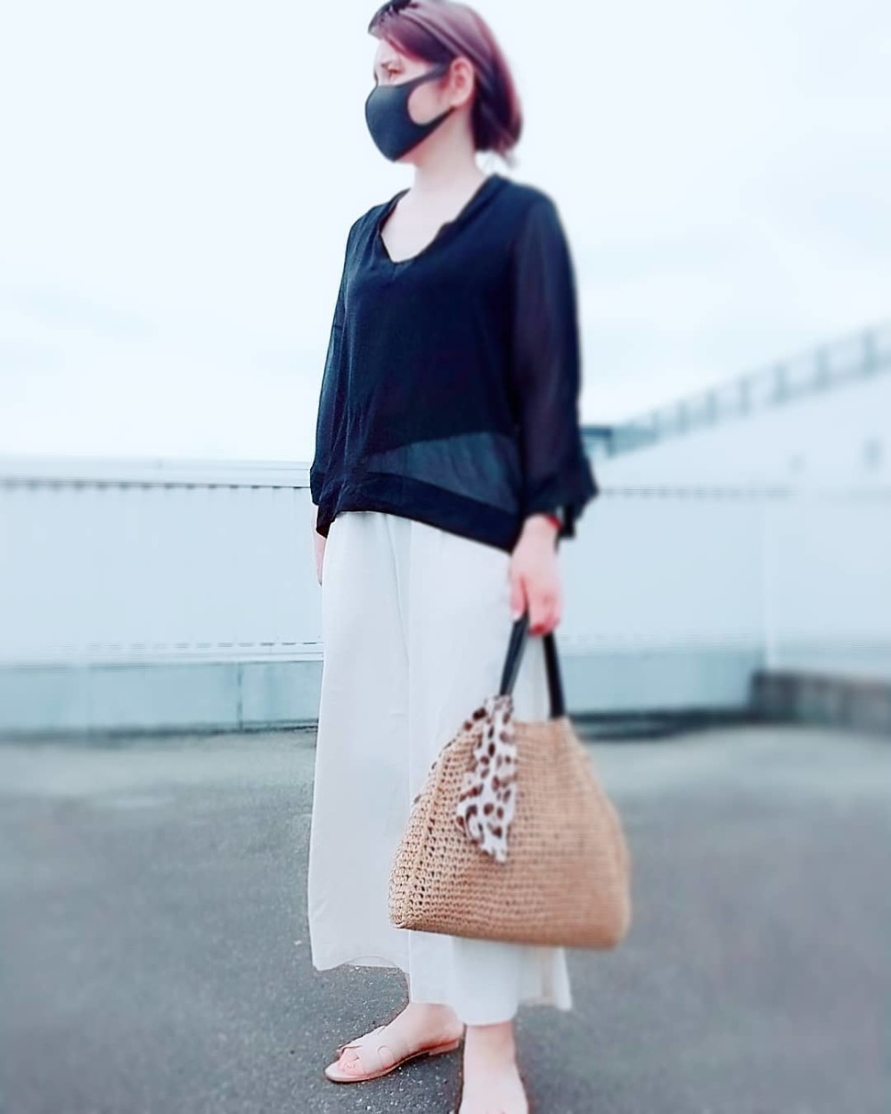 QUWAGI ワイドパンツ マルチストライプ 38 リネン