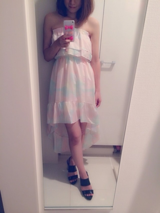 夏 フェミニン ガーリー カジュアル ライブ ナチュラル きれい系で使えるベア ワンピース シフォン X ブラック サンダル ヒール