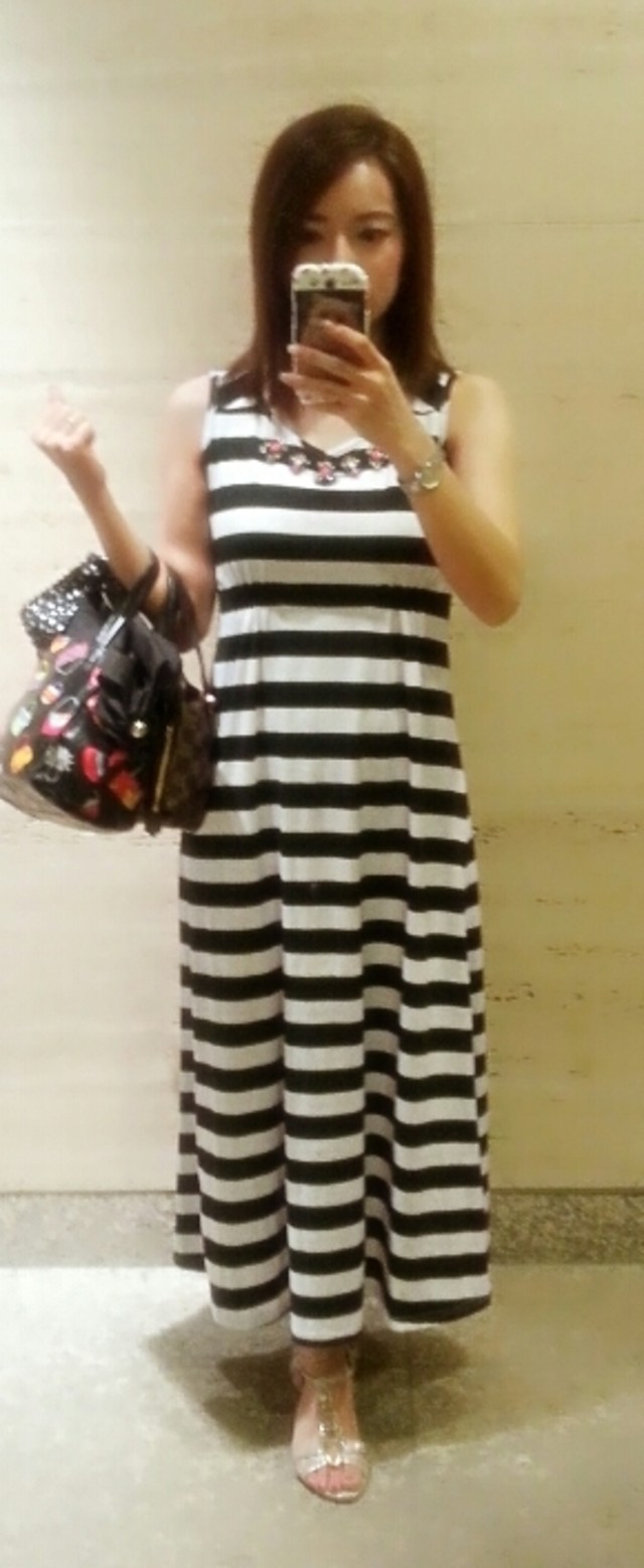 コンサバ おでかけ カジュアル シンプル ゆったり ナチュラル 楽チン ベーシック リラックスコーデで使えるワンピース ボーダー マキシ