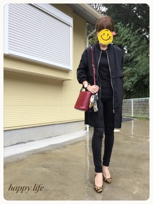 秋 セレブ モード ボーイッシュで使えるブラック ロングma 1 X ブラック ニット X スキニー ブラック パンツ X レオパード 秋 セレブ モード ボーイッシュで使えるブラック ロングma 1 X ブラック ニット X スキニー ブラック パンツ X レオパード