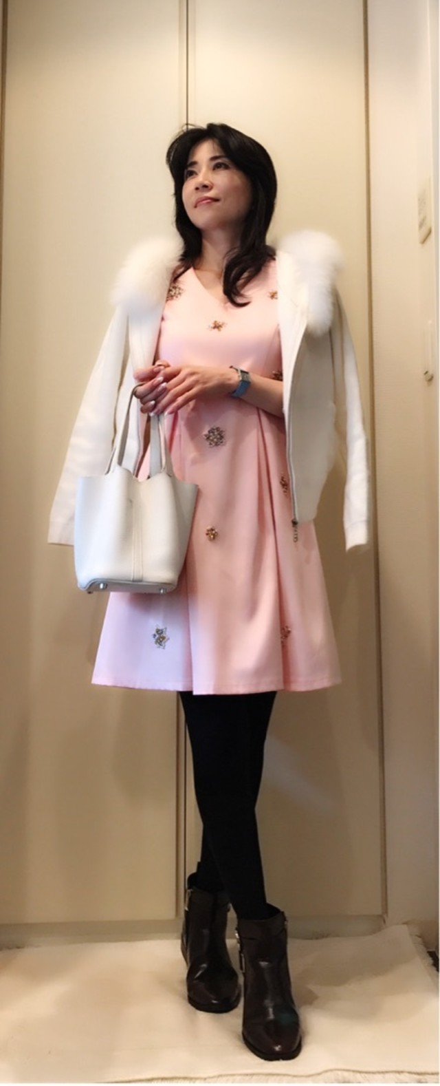 ワンピース ビジュー Vネック Cherry Ann（チェリーアン） フレア 
