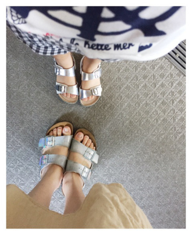 BIRKENSTOCKシルバーサンダルレディース - サンダル