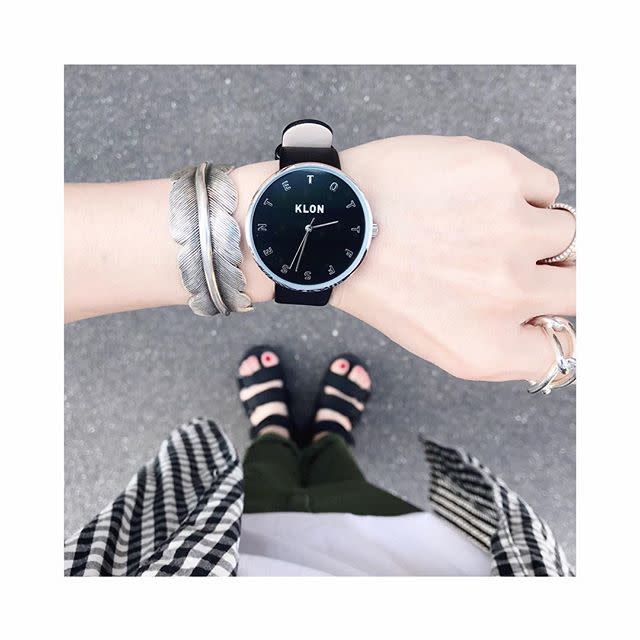 Klon アナログ時計 ブラックレザー