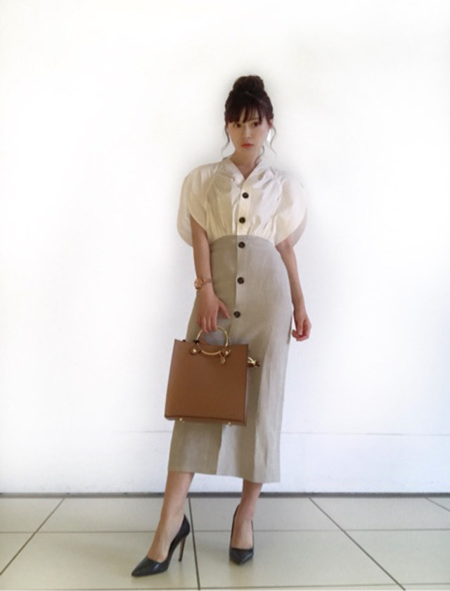 ベージュ ワンピース 切り替え シャツ REJINA PYO(レジーナピョウ) x