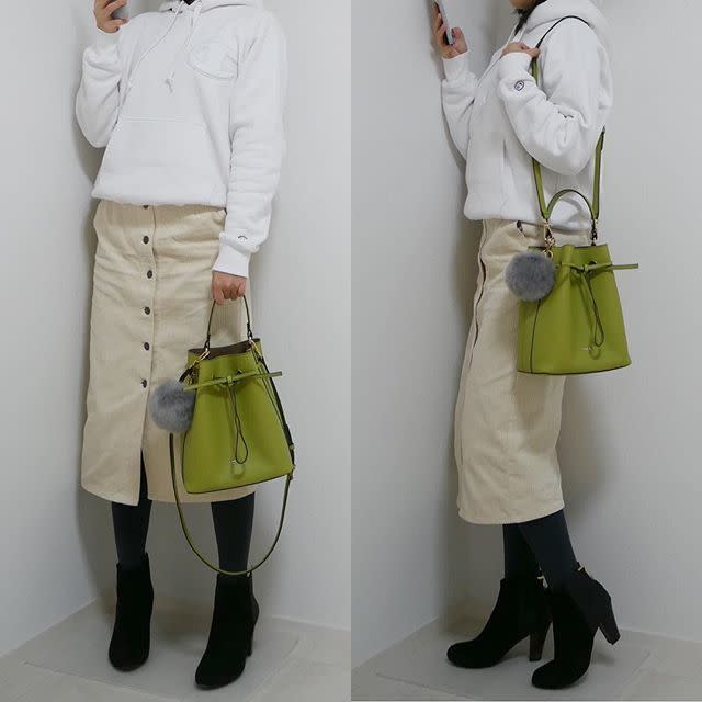 秋 シンプル キレカジ きれい系 大人カジュアルで使えるハンドバッグ グリーン 巾着 2way Furla フルラ X