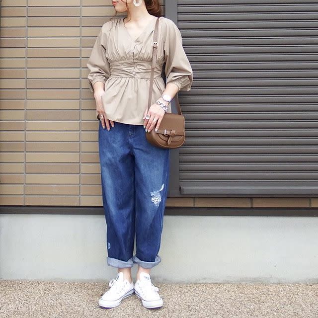 ウエストマークなブラウスでMIXコーデ