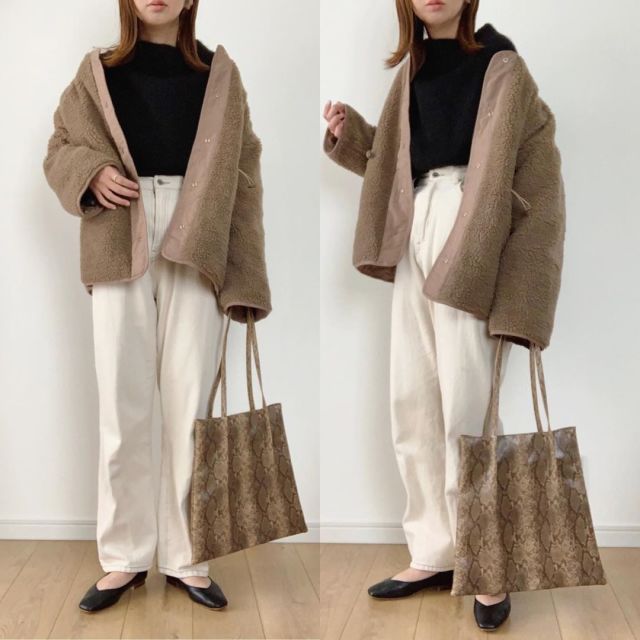 【ボアアウターコーデ／1】「ワイドパンツ」でリラックスカジュアルに