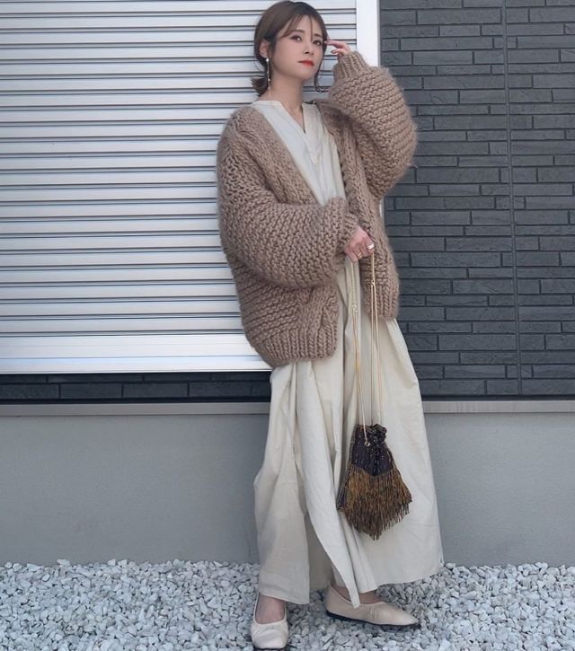 I Love Mr Mittens ボリュームニット ブラウンカーディガン - 長袖 