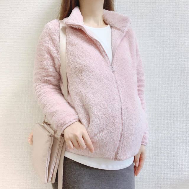 ピンク 長袖 ボア ジャケット フリース 無地 ジッパー UNIQLO 