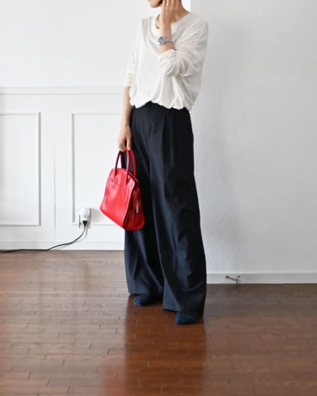 【50代の楽な服4】ウエストタック・後ろゴムのワイドパンツ