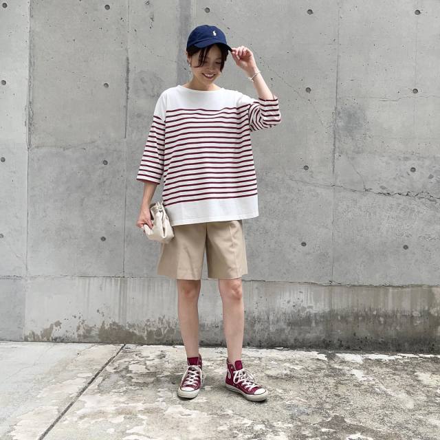 【1】ネイビーキャップ×ボーダートップス・Tシャツ