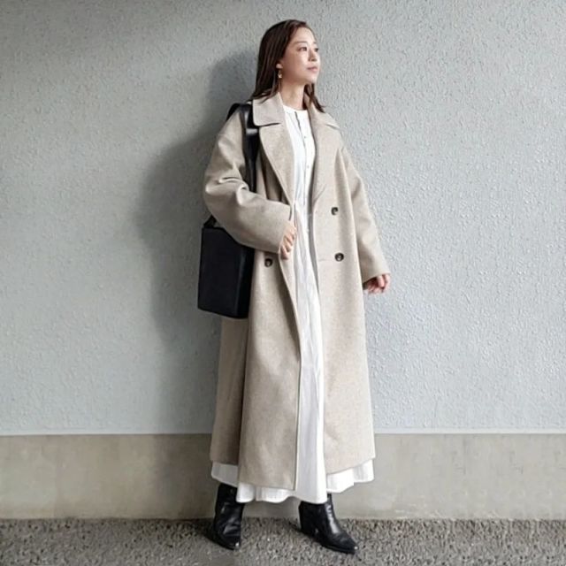 【冬の動物園デートの服装1】「ロングコート」でおしゃれに寒さ対策
