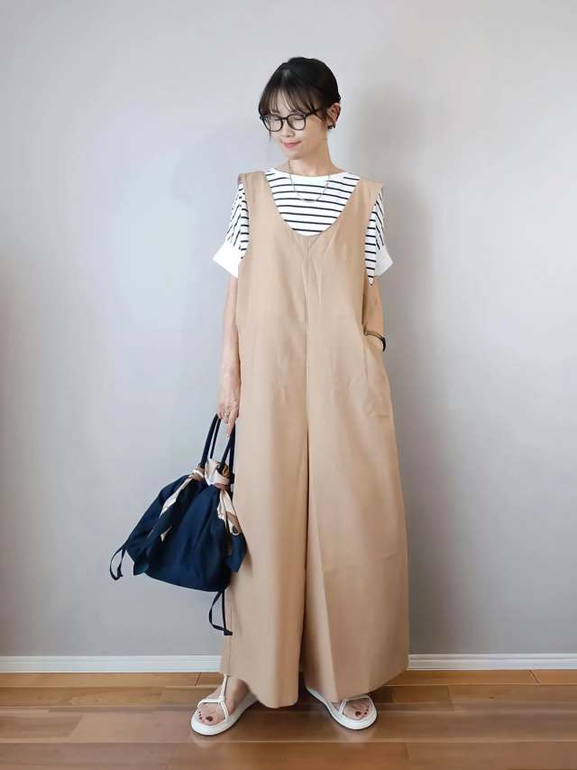 【ボーダーTシャツに合わせる服3】ゆったりめのオールインワン