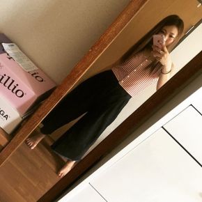ノースリーブボーダー×ワイドパンツ♡